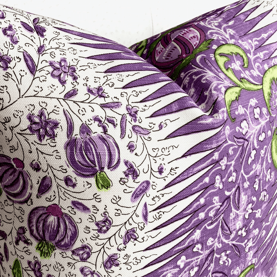 Quadrille Les Indiennes Lilac Plum Green Pillow Cover - Oona Pillow Design