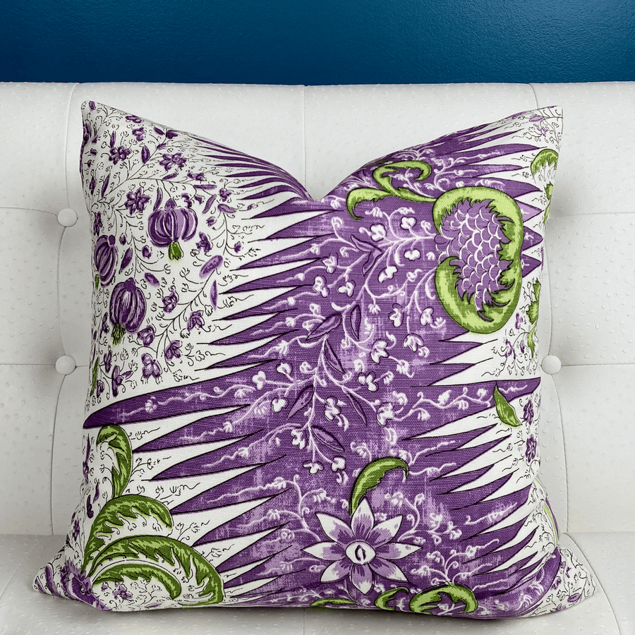 Quadrille Les Indiennes Lilac Plum Green Pillow Cover - Oona Pillow Design