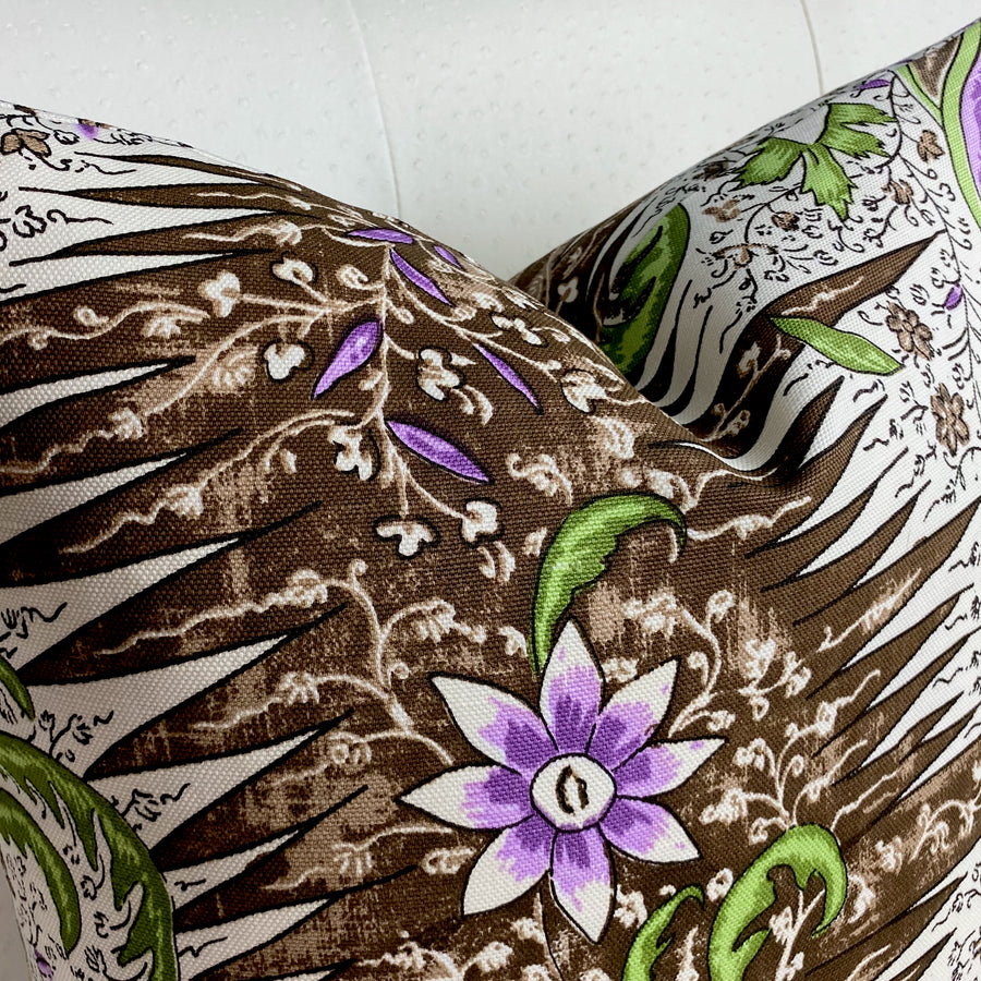 Quadrille Les Indiennes Brown Taupe Lilac Pillow Cover