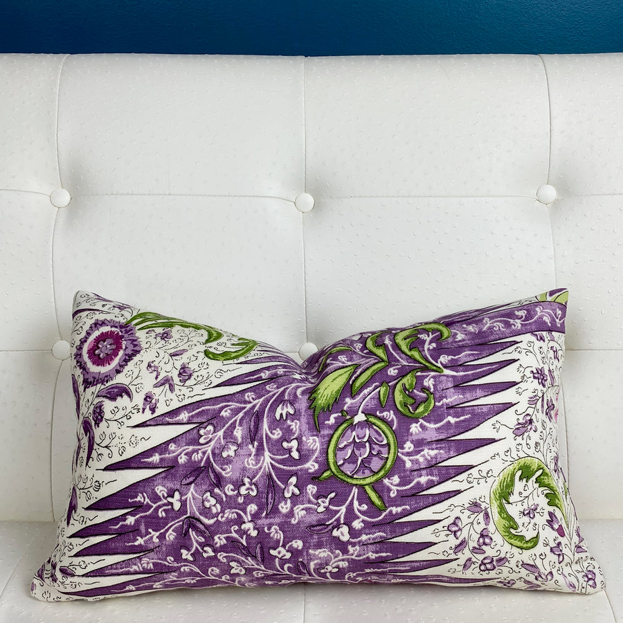 Quadrille Les Indiennes Lilac Plum Green Pillow Cover
