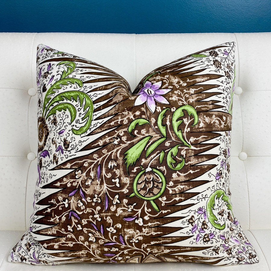 Quadrille Les Indiennes Brown Taupe Lilac Pillow Cover - Oona Pillow Design