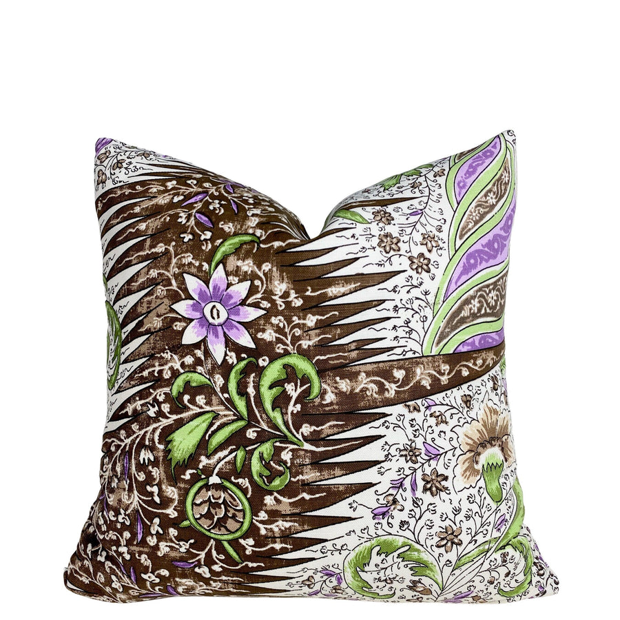 Quadrille Les Indiennes Brown Taupe Lilac Pillow Cover - Oona Pillow Design